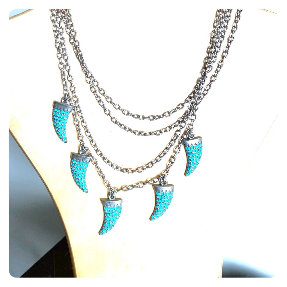 💝 Rare Tommassini Vintage Horn Necklace Silver Blue Swarovski crystals Handmade